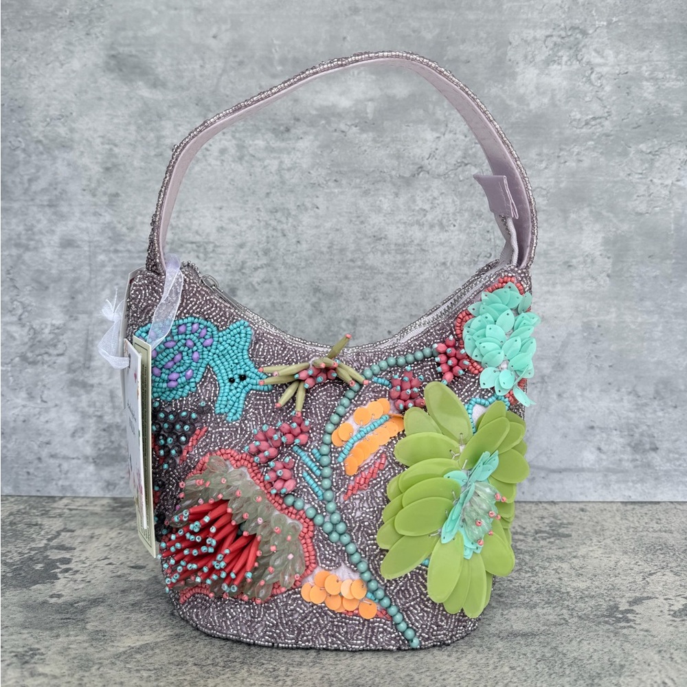 NWT Embellished Underwater and Floral theme Beaded Shoulder Bag, Handcrafted